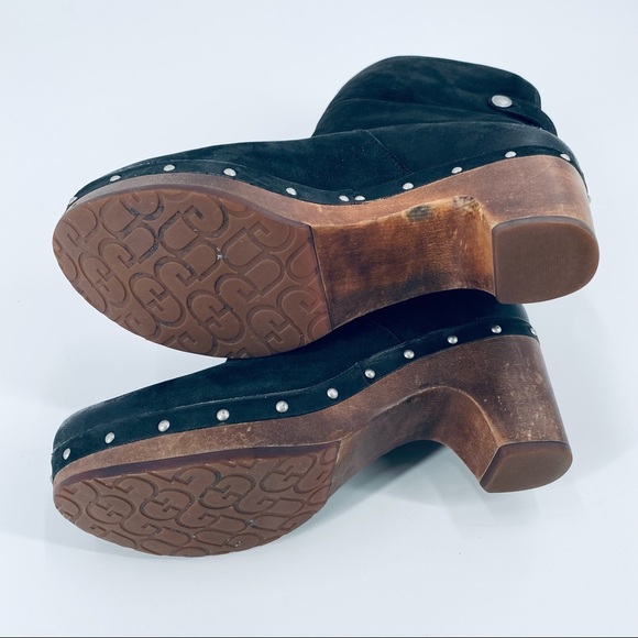 UGG Lynnea Black Suede Studded Fold Over Ankle Boots Size 7 - Picture 6 of 10